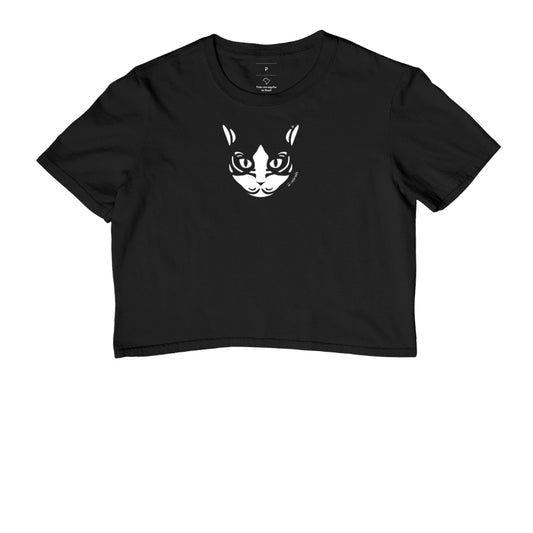 Camiseta Cropped Gato Preto e Branco - Tribal