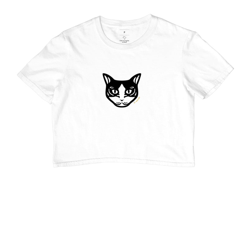 Camiseta Cropped Gato Preto e Branco - Tribal