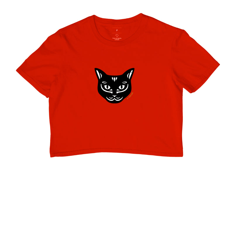 Camiseta Cropped Gato Preto - Tribal